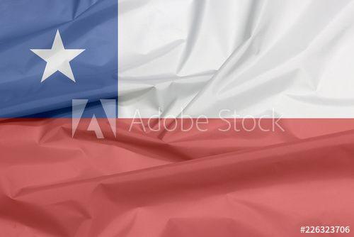 Blue Square White Star Logo - Fabric flag of Chile. Crease of Chile flag background, a horizontal ...