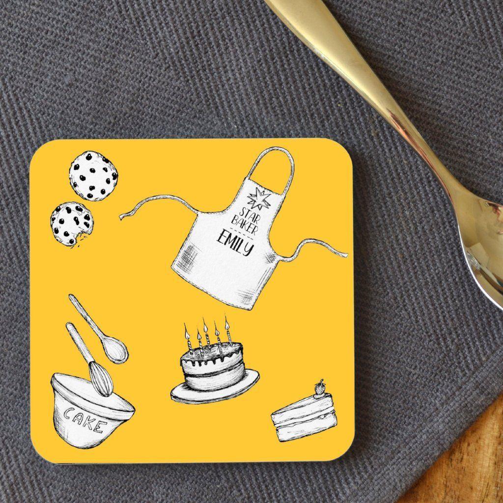 Blue Square White Star Logo - Personalised Star Baker Square Coaster in Yellow, Blue or Pink ...