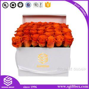Red Box with White Square Logo - China White Square Packaging Box with Gold Logo for Flowers