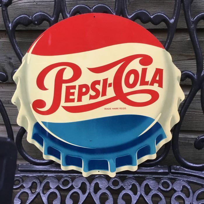1960s Pepsi Logo - Old metal/tin sign of “Pepsi Cola” from the 1950s/1960s - Catawiki