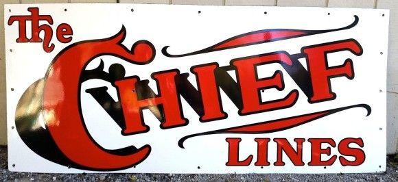 Lines Red Y Logo - Chief Lines Red and White Porcelain Sign | Antique Porcelain Signs