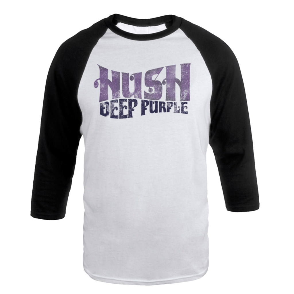 Purple with White Waves Logo - Deep Purple (Hush Wave) White Black Baseball T Shirt