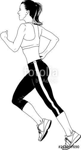 Runner Woman Logo - girl athlete runner in sportswear and sneakers , drawn by ink on ...