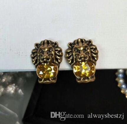 Crystal Lion Logo - 2019 Luxury Crystal Lion Head Earrings 100% Logo Letters Ear Stud ...