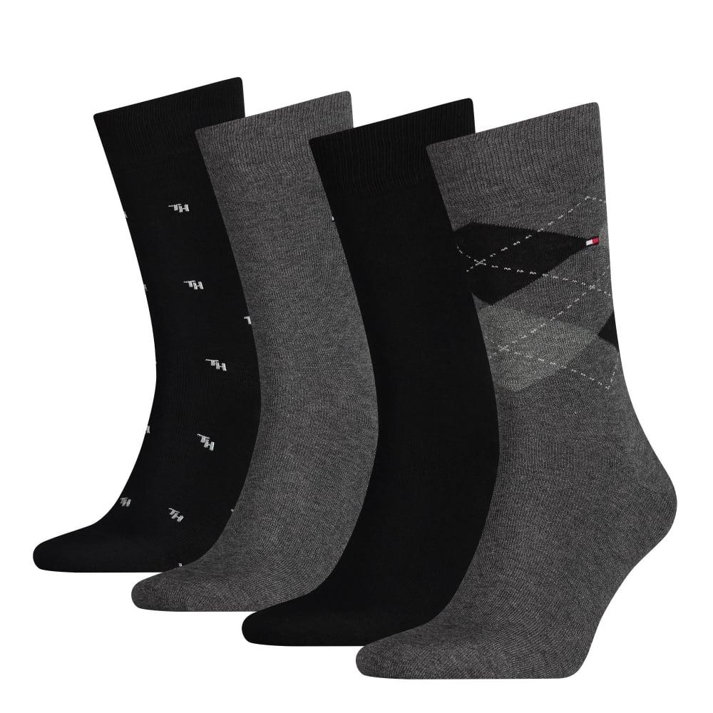 Grey Diamond Logo - Tommy Hilfiger 4 Pack Gift Tin Logo & Plain Socks, Black Grey