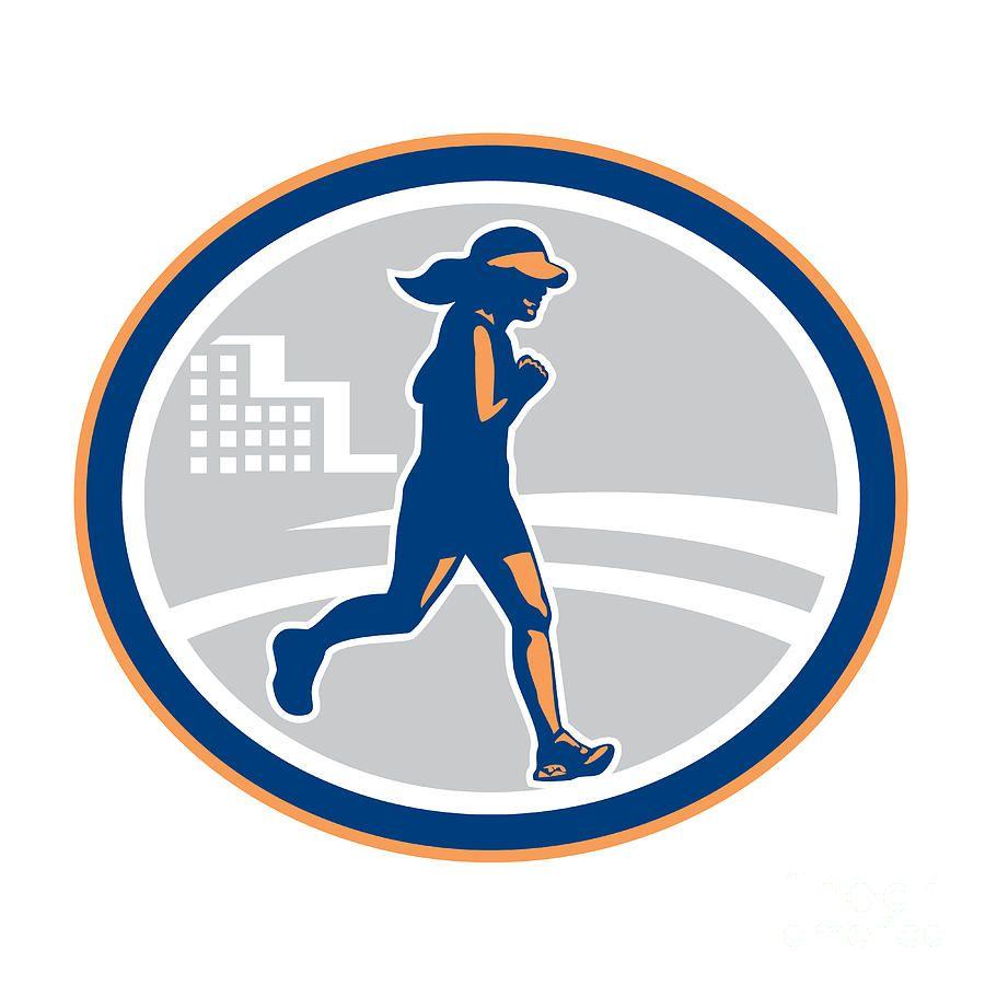 Runner Woman Logo - Female Marathon Runner City Retro Digital Art by Aloysius Patrimonio