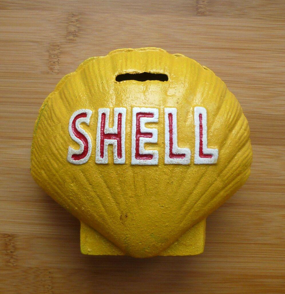 Red and Yellow Shell Logo - Shell Logo Money Box Vintage Style Cast Iron Petrol Pump Globe