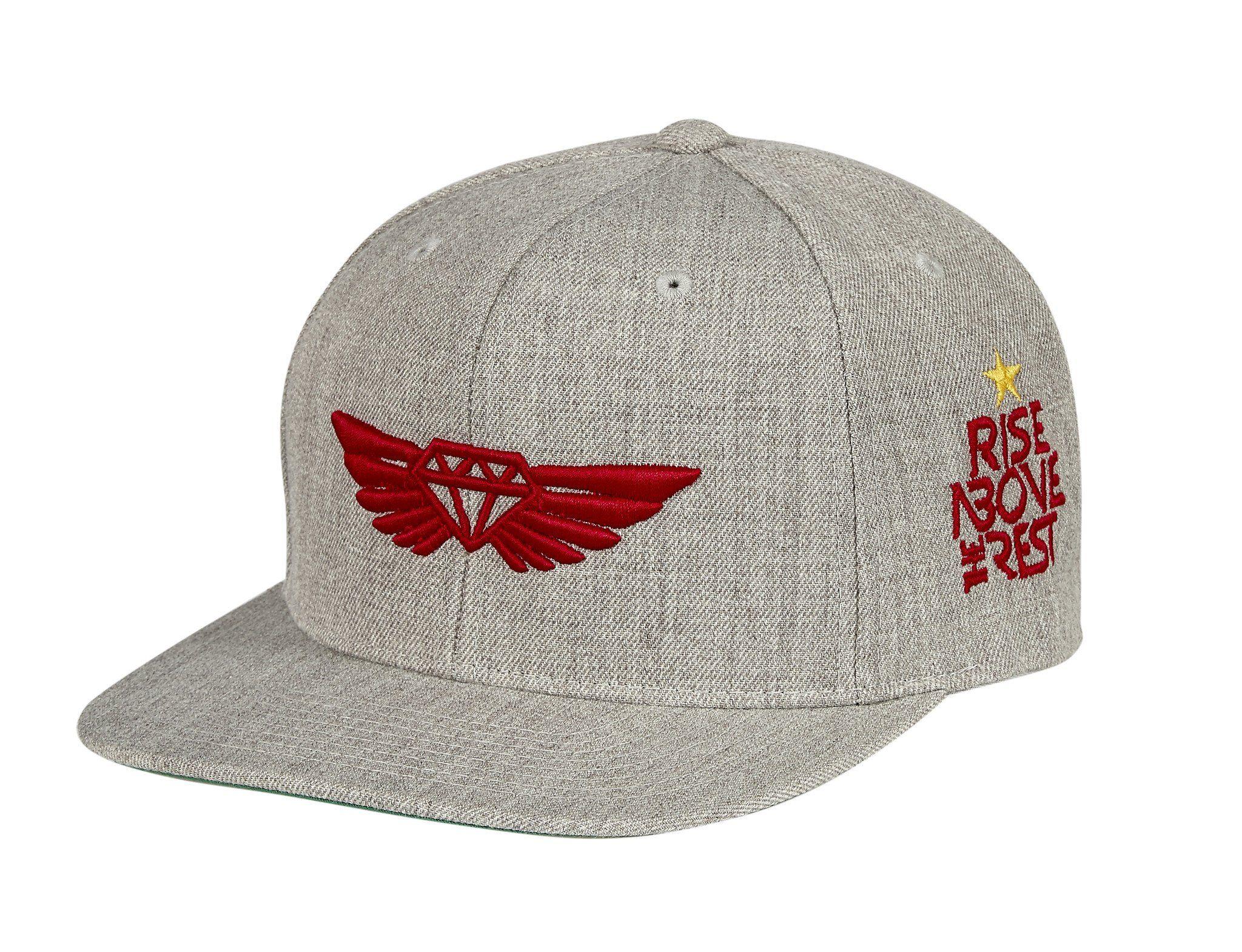 Grey Diamond Logo - Grey Snapback Hat-Red Winged Diamond Logo – Rise Above The Rest