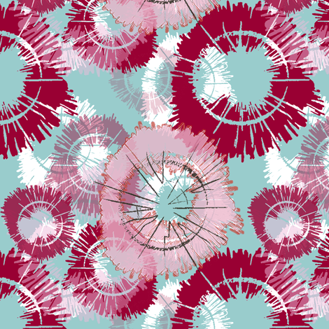 Red Flower in a Blue Circle Logo - Flower circles - red/blue/pink fabric - ncxadair - Spoonflower