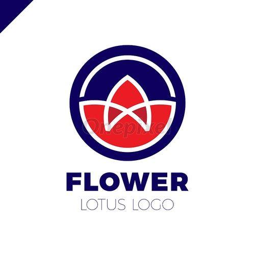 Red Flower in a Blue Circle Logo - Flower Logo circle abstract design vector template. Lotus SPA icon ...