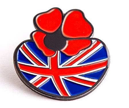 Red Flower in a Blue Circle Logo - Large Union Flag Red Flower Pin Badge