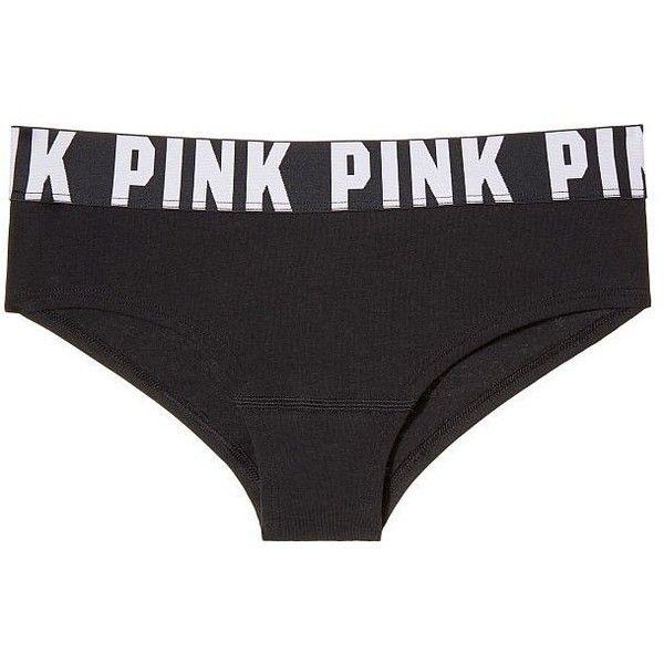 Victoria's Secret Pink Black Logo - Victoria's Secret PINK Logo Cheekster Panty Black ($17) ❤ liked