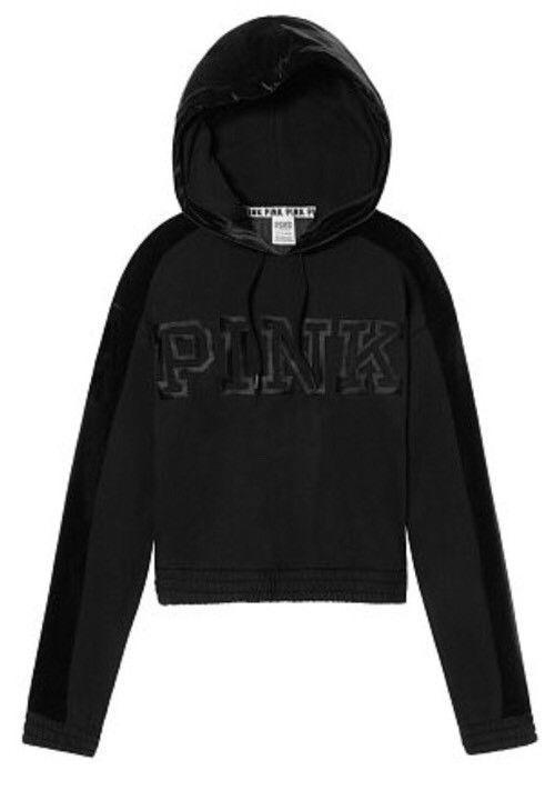 Victoria's Secret Pink Black Logo - New Victoria's Secret PINK VELVET PULLOVER Pure Black Logo Small Nwt ...