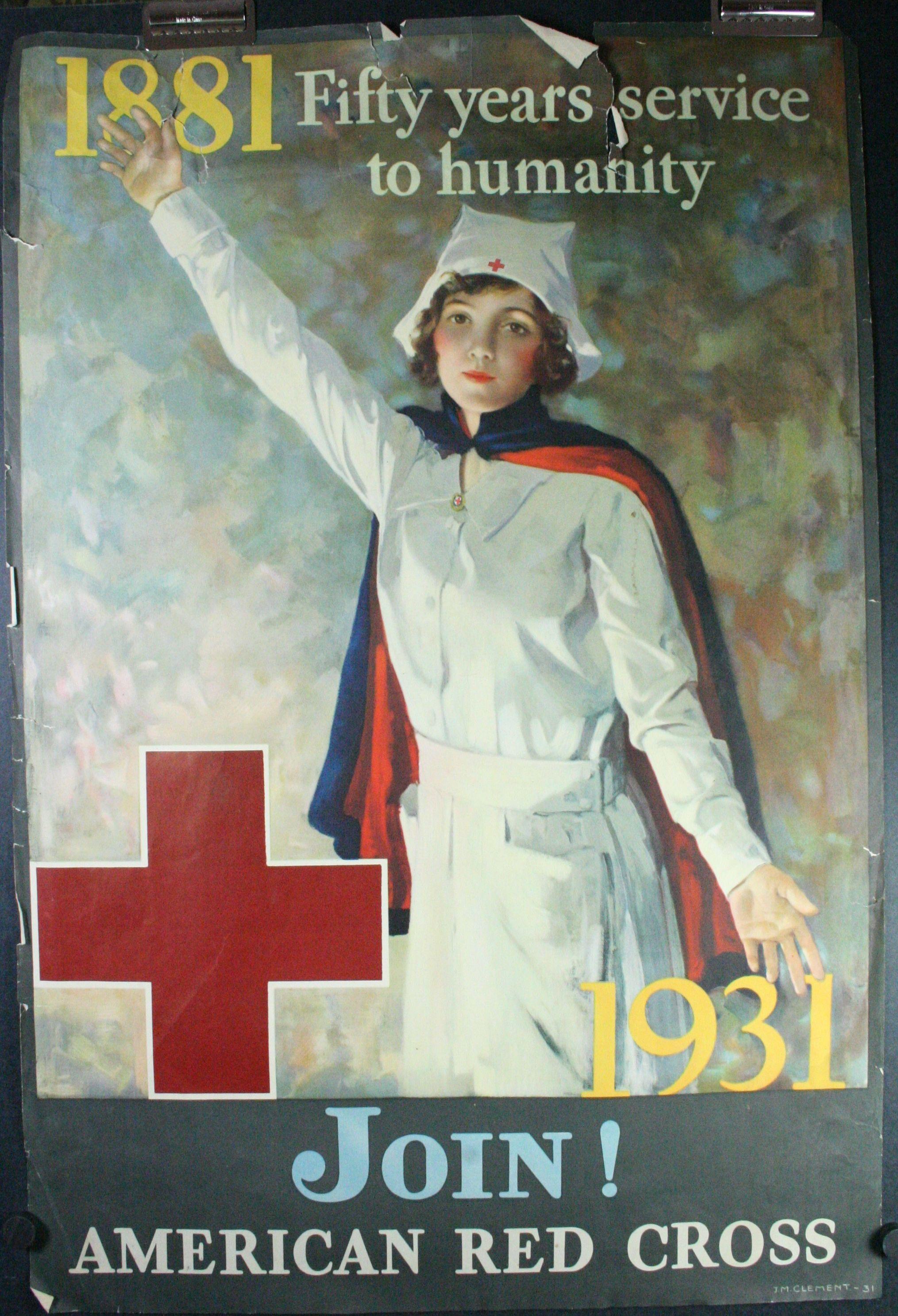 1881 Red Cross Logo - JOIN! AMERICAN RED CROSS, Original Vintage Red Cross Poster
