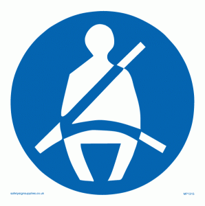 Use Blue Circle Logo - seatbelts must be worn symbol from Safety Sign Supplies