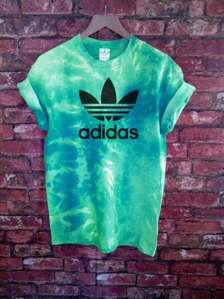 Adidas Tie Dye Logo - Green, Adidas, Tie Dye, T Shirt, Adidas Multicolore, Shirt, Adidas