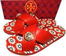 Red Daisy Logo - Tory Burch Logo Pearl Flip Flop Sandals Melody Flat Slides Red Daisy