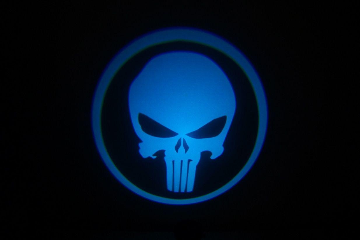 Blue LED Logo - Punisher Skull Blue LED Door Projector Courtesy Puddle Logo Light