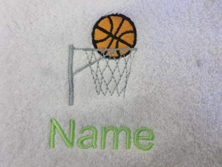 Basketball Hoop Logo - Hand Towel, Bath Towel or Bath Sheet Personalised with BASKETBALL + ...