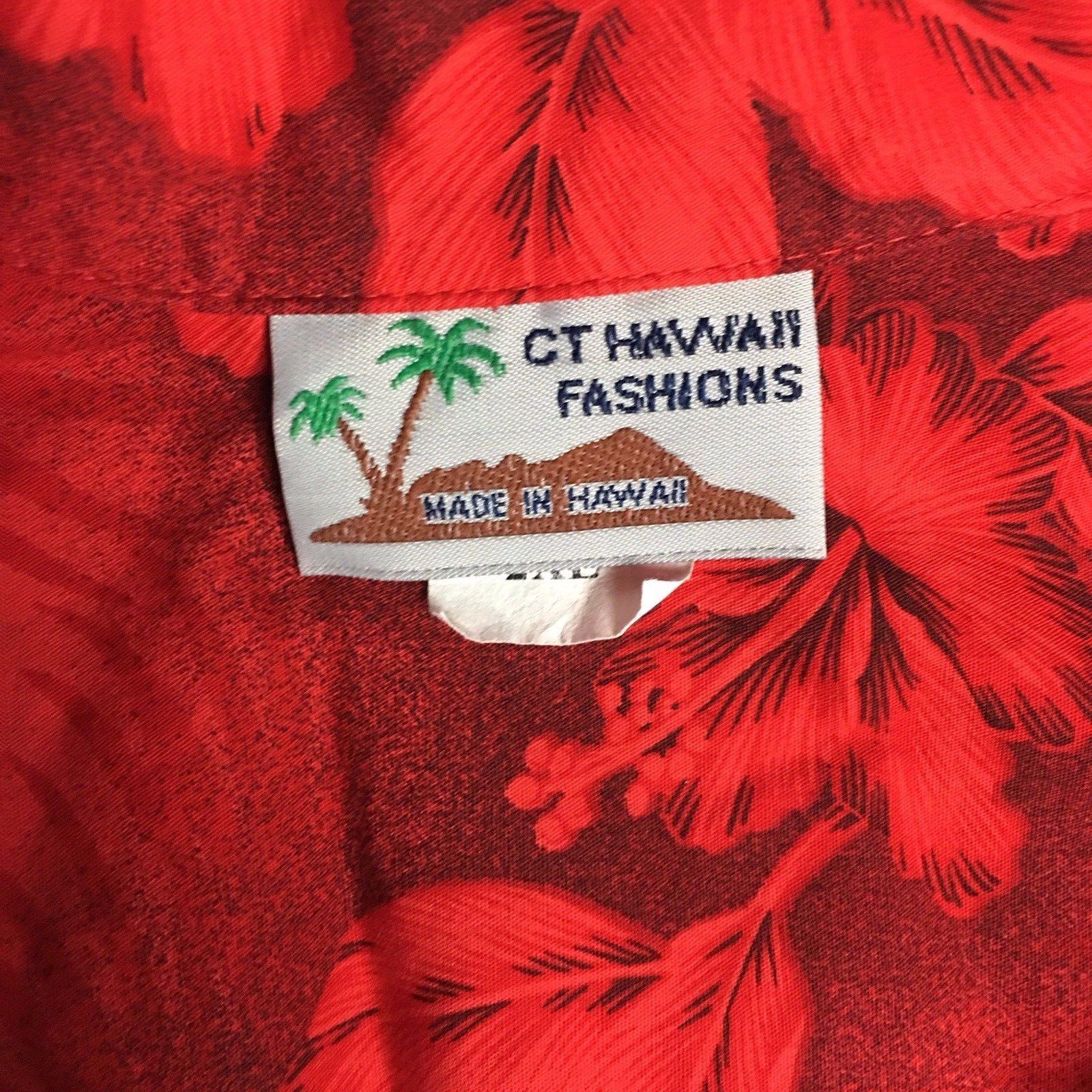 Red Hawaiian Logo - CT Fashions Hawaiian Shirt Leis Floral Red Embroidered US Games logo