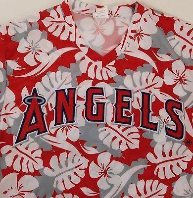 Red Hawaiian Logo - Angels Hawaiian Print Shirt XL V Neck Los Angeles Anaheim Logo Red