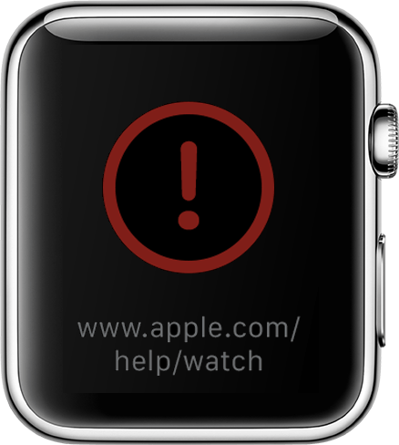 Round White with Red Apostrophe Logo - If you see a red ! on your Apple Watch