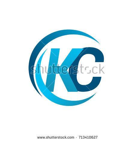 KC Circle Logo - initial letter KC logotype company name blue circle and swoosh ...