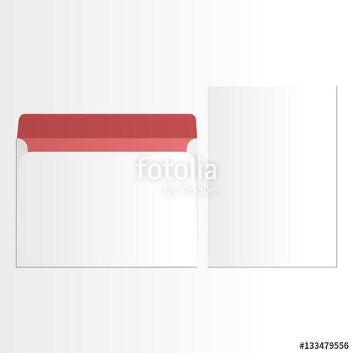 Red White and Open Envelope Logo - White open envelope and sheet of paper isolated. White paper
