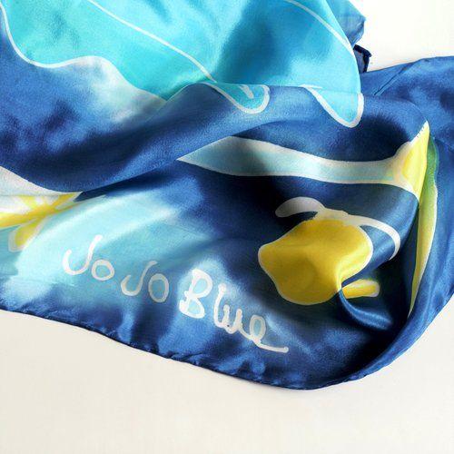 Blue Yellow Leaf Logo - Vibrant Blue and Yellow Hand Painted Silk Scarf