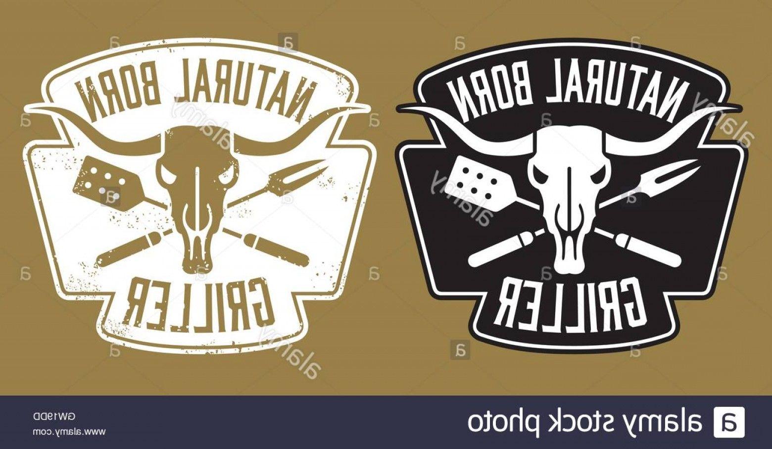 The Griller Logo - Natural Born Griller Barbecue Logo With Cow Skull