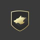 Black and Gold Wolf Logo - Hipster Wolf Logo. Isolated on Black Background. Stock image