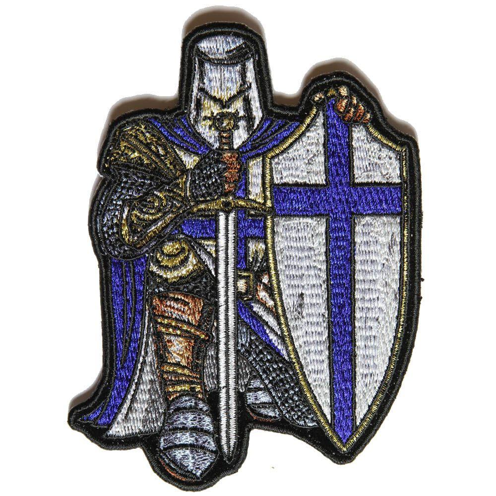 Blue Crusader Logo - Embroidered Blue Crusader Knight Christian Sew or Iron on Patch