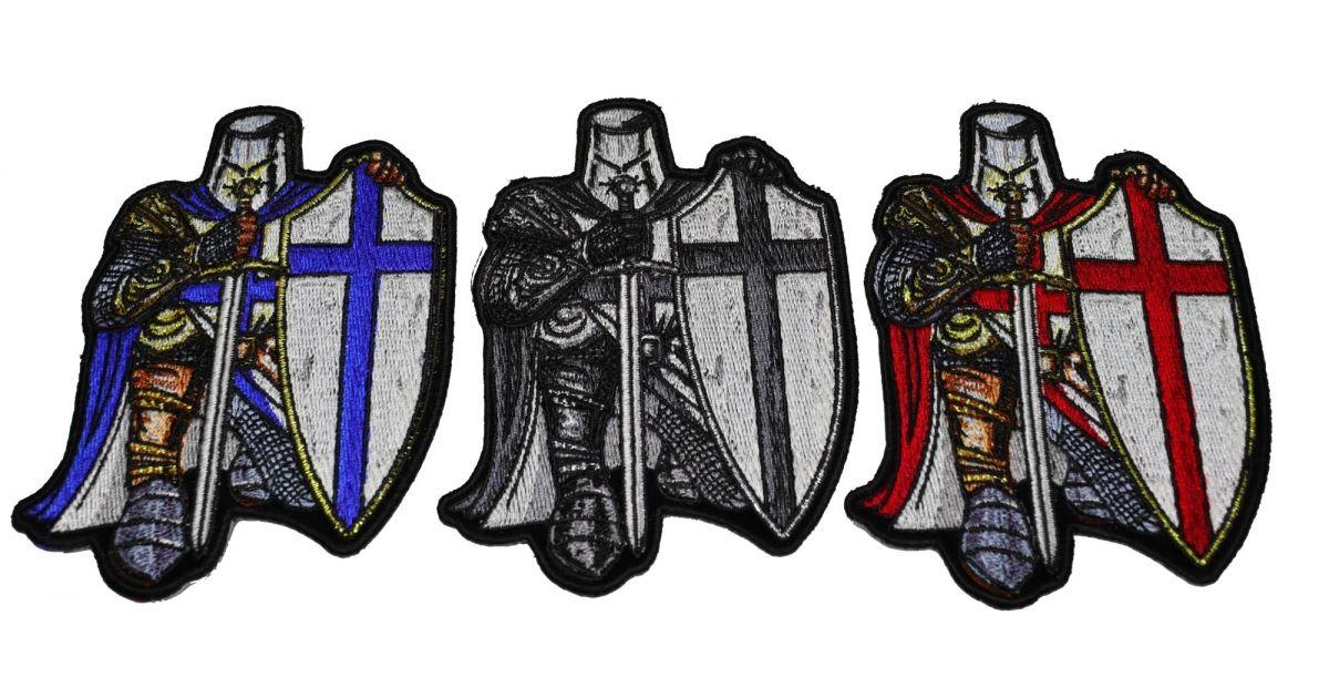 Blue Crusader Logo - Set of 3 Kneeling Crusader Knight Patches in Blue Red and Gray ...