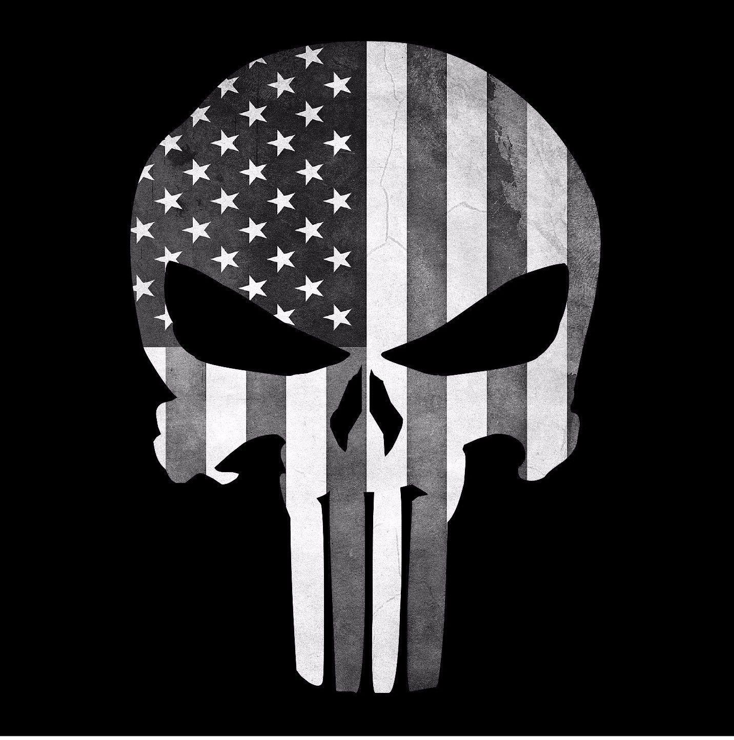 Black and White Skull Logo - Punisher Skull American Flag (Black and White) Decal Sticker Graphic