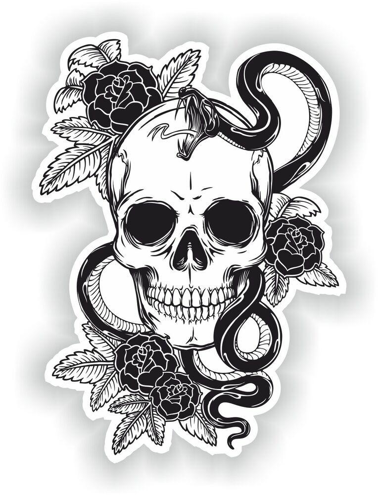 Black and White Skull Logo - Black & White Skull Sticker Rose Snake Skeleton Car Guitar Book Door ...