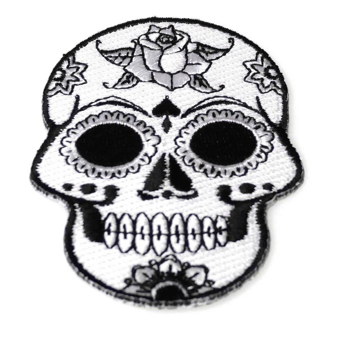 Black and White Skull Logo - Embroidered Small Black White Sugar Skull Sew or Iron on Patch Biker