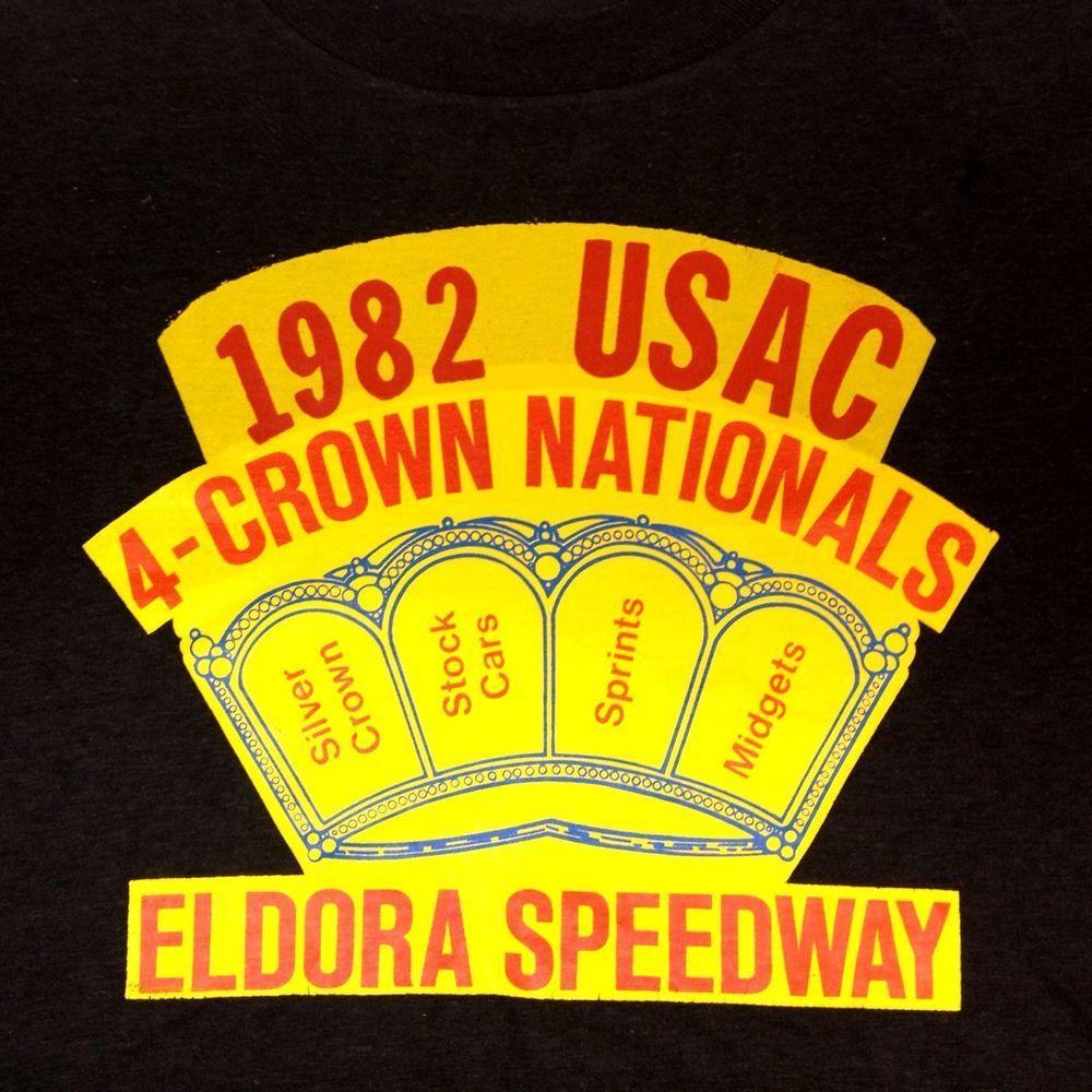 Vintage USAC Logo - 80's Vintage Eldora Speedway USAC 4 Crown Nationals T Shirt NASCAR