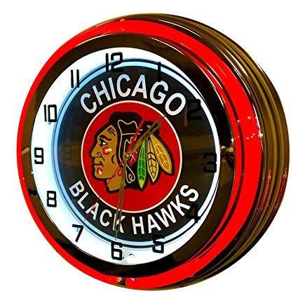 Red and Black Hawk Logo - Amazon.com: Chicago Black Hawks Sign - 19 inch neon Clock: Home ...