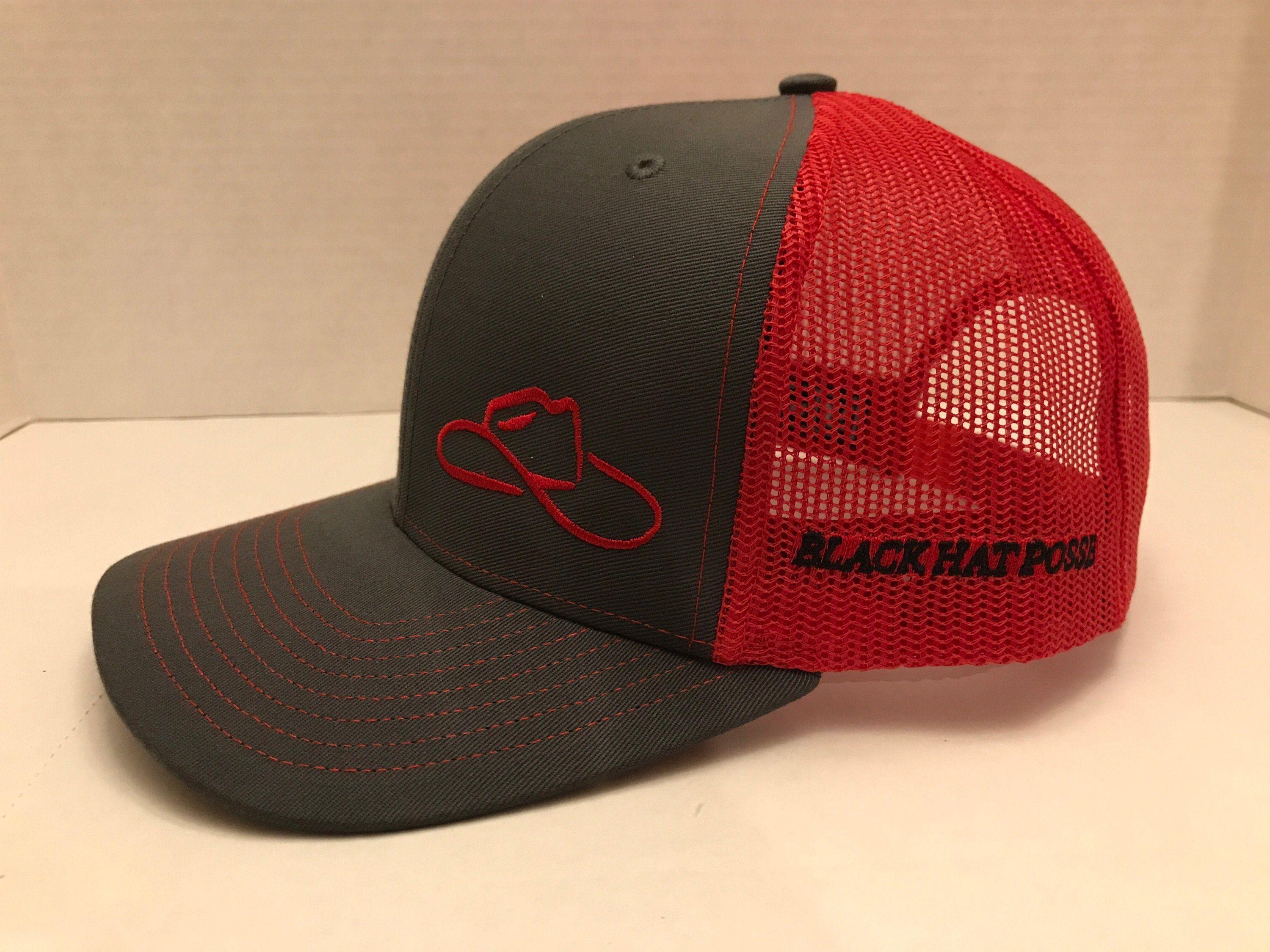 Red Cowboy Logo - Red mesh with red cowboy hat logo – Black Hat Posse