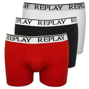Red and White Y Logo - Replay 3 Pack Classic Logo Men's Boxer Trunks, Black White Red
