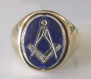 Blue Square with a Gold Harp Logo - Vintage 9ct Gold Masonic Blue Enamel Compass Set Square Oval Swivel
