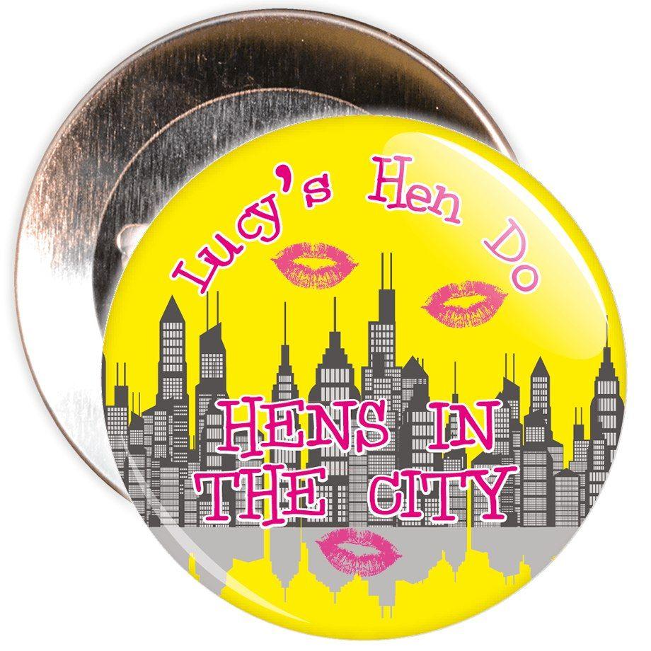 Yellow City Logo - Customisable Yellow Hen's in the City Hen Night Badge - The Badge Centre