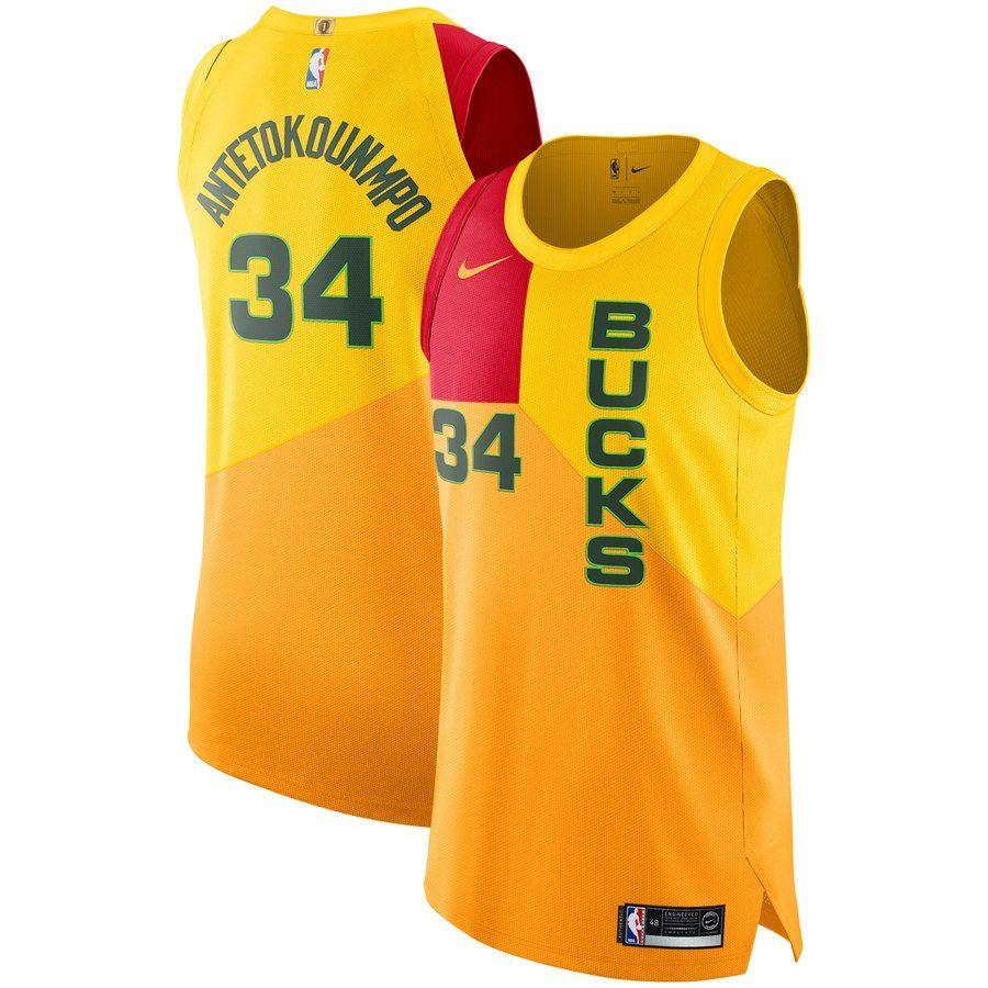 Yellow City Logo - Men's Milwaukee Bucks Giannis Antetokounmpo Nike Yellow 2018 19