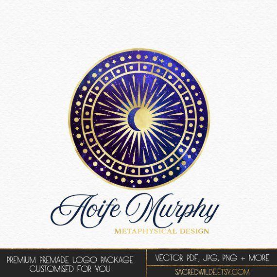 Blue and Gold Logo - Sun and Moon Mandala Logo Blue Galaxy Logo Gold Sun Logo | Etsy
