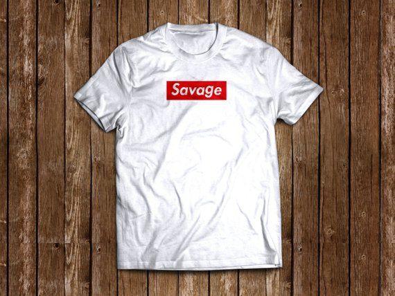 Custom Supreme Box Logo - SAVAGE custom supreme like box logo shirt tee White Gray