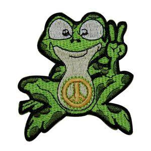 Hippie Frog Logo - Peace Sign Frog Patch Happy Smile Animal Hippie Embroidered Iron On