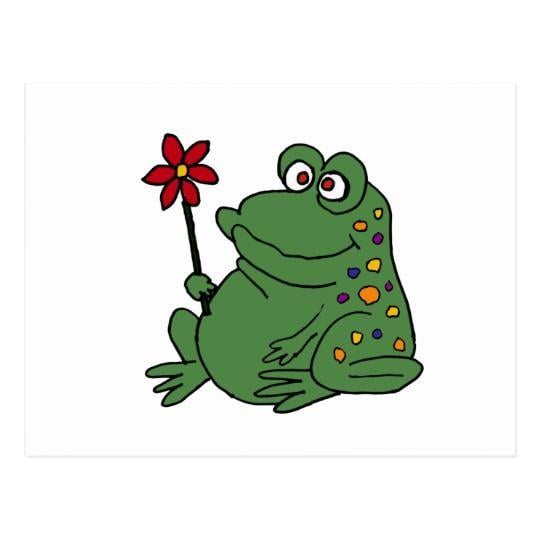 Hippie Frog Logo - XX- Funny Hippie Frog holding Daisy Postcard