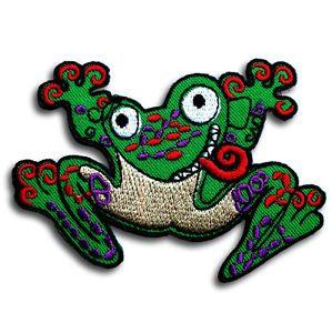 Hippie Frog Logo - Frog Patch Iron on Kids Sew Applique Cute Cartoon Animal Retro Fun