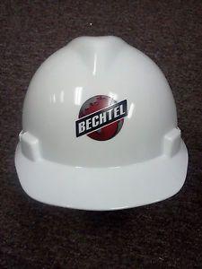 Bechtel Logo - MSA WHITE V-GARD HARD HAT WITH RATCHET SUSPENSION & BECHTEL LOGO | eBay