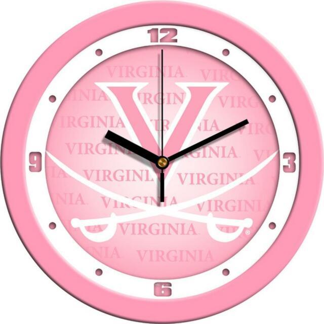 Pink Cavalier Logo - University of Virginia Cavaliers Clock Pastel Pink Glass Wall Clock